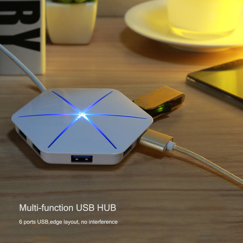 6 Port Usb2.0 Hub 1M Cable Splitter With Tf Sd Card Reader Cool Light Charging Usb 2.0 3.0 Hub For Multi-Device Desktop Laptop