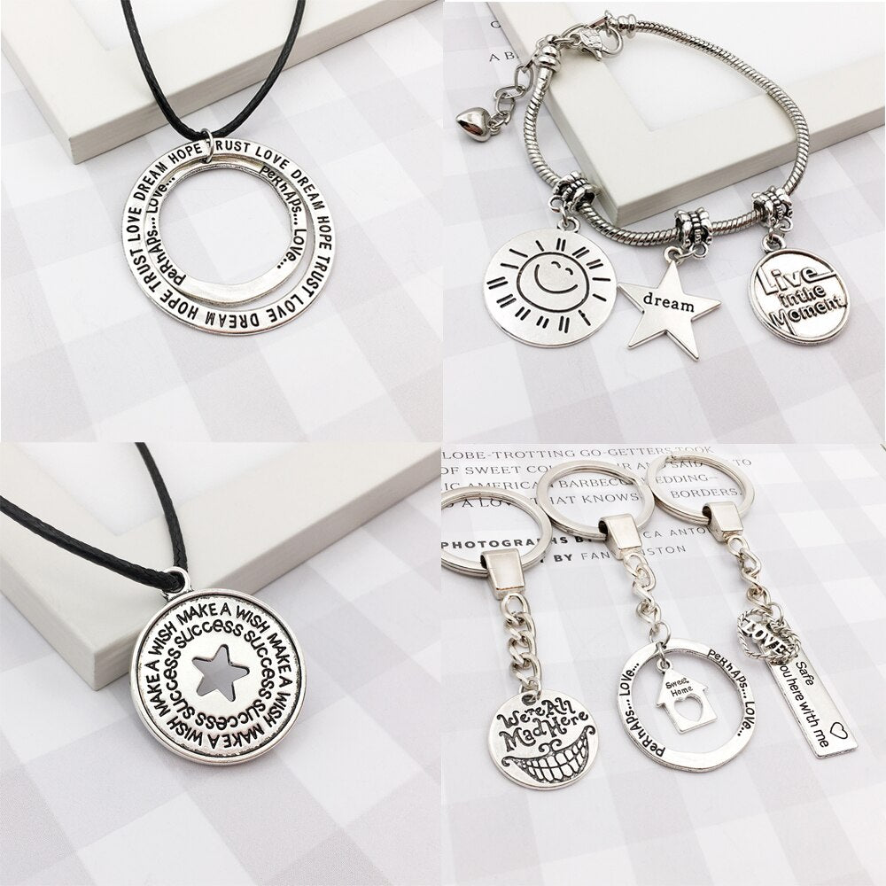 80Pcs Inspiration Word Charms Pendants Engraved Motivational Charms Pendants For Diy Necklaces Bracelets Bangles Jewelry Making