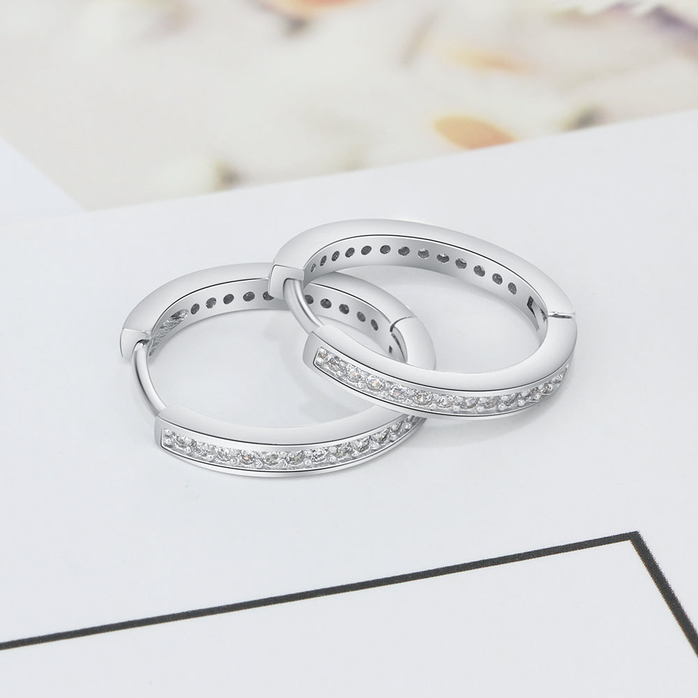 925 Sterling Silver Round Hoop Earrings For Women Classic Style Cubic Zirconia Paved Circle Earrings Fine Jewelry (Lam Hub Fong)