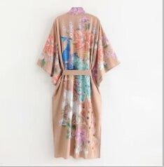 Ayualin Kimono Sleeve Robe Kaftan Khaki Floral Print Boho Cardigan Sexy Side Slits Gypsy Beach Summer Long Women Blouses Blusas