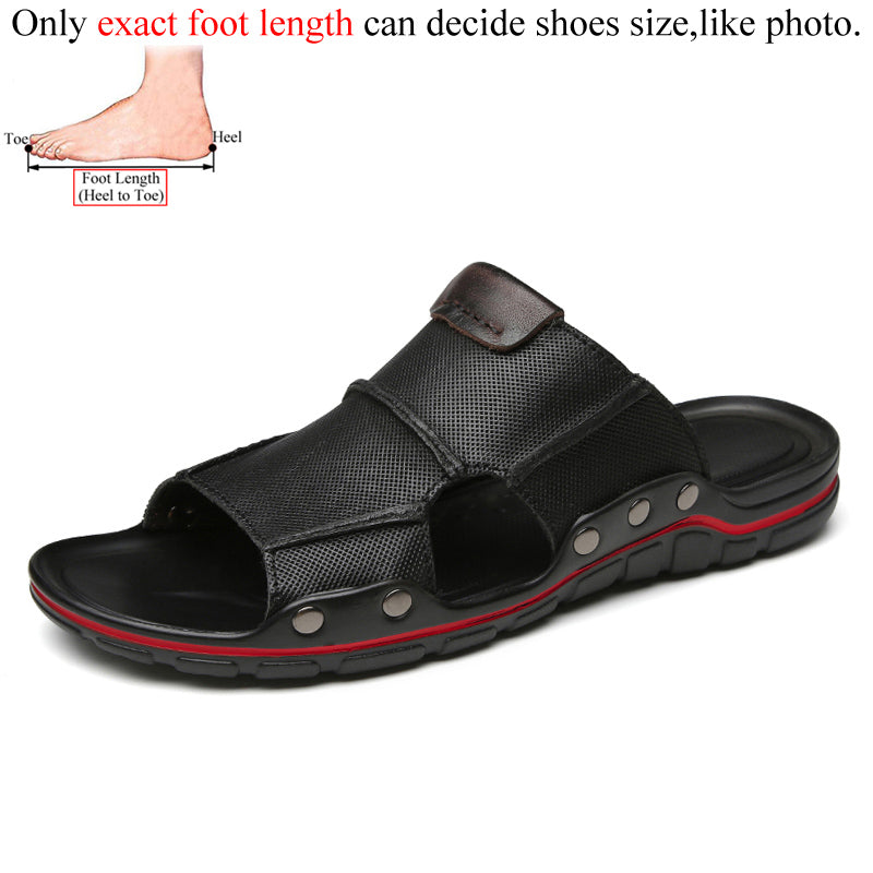 Abnkarwin Brand Summer Leather Slides Flat For Men Slippers Casual Black Palm Slide Slipper Outdoor New 2021 Big Size 49