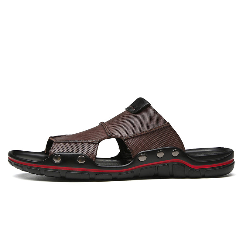 Abnkarwin Brand Summer Leather Slides Flat For Men Slippers Casual Black Palm Slide Slipper Outdoor New 2021 Big Size 49
