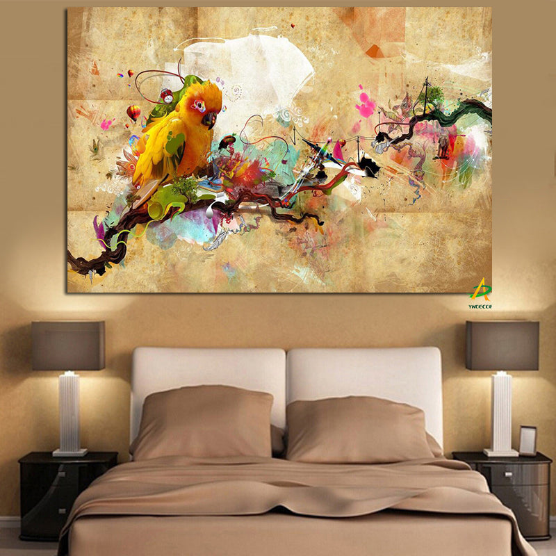 Abstract Artistic Paint Parrot Bird Oil Painting On Canvas Poster And Print Modern Wall Picture For Living Room Cuadros Decor