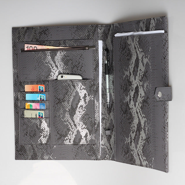 Alirattan New Id Card Holder File Folders 2022 Fashion High Quality Ostrich Snake Pattern Briefcase Book Case Folding Bag