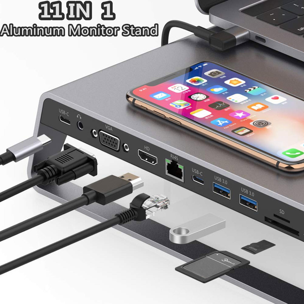 Подставка Телефона Aluminum Monitor Stand Docking Station With Usb C Hub Support 4K Hdmi Vga Tf Card Wireless Charge New Arrival