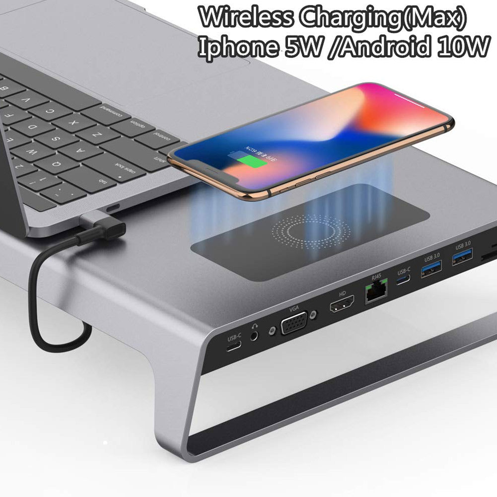 Подставка Телефона Aluminum Monitor Stand Docking Station With Usb C Hub Support 4K Hdmi Vga Tf Card Wireless Charge New Arrival