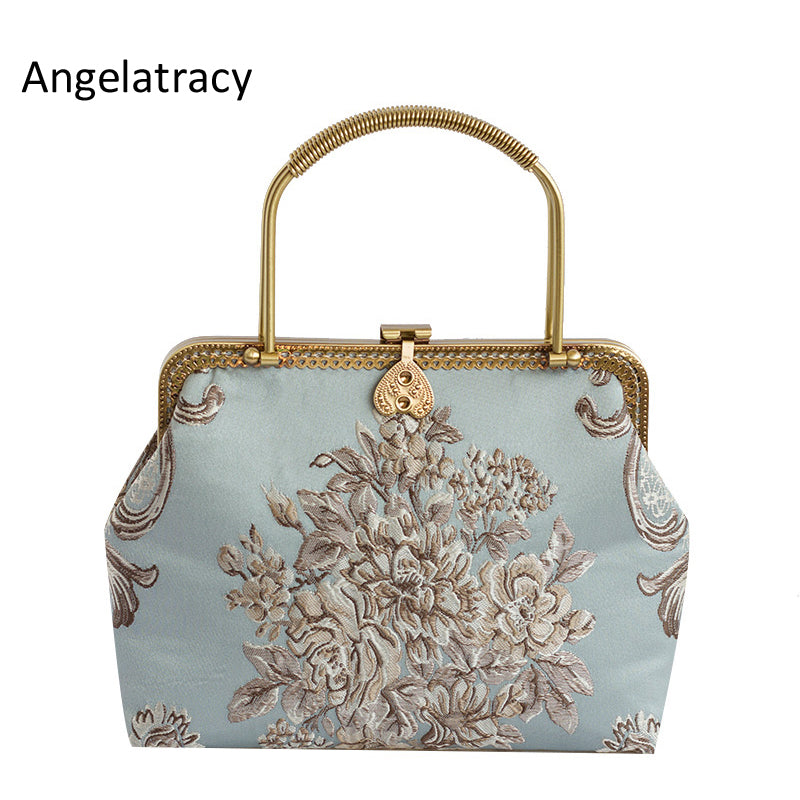 Angelatracy 2018 New Jacquard Luxury Handbags Women Bags Designer Retro Women Messenger Bags Hand Bag Lady Silver Bolsa Feminina