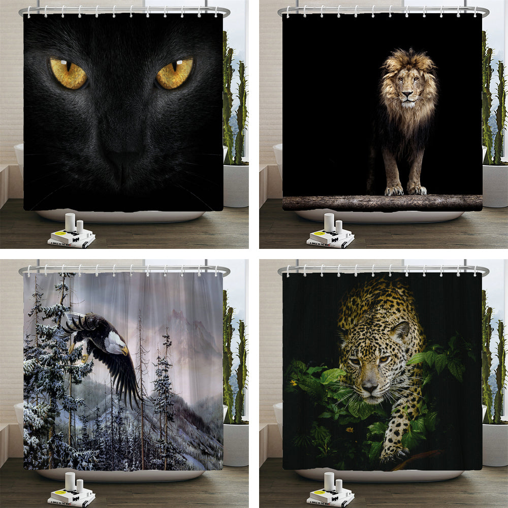 Animals Printed Lion, Tiger, Cat,Elephant,3D Bath Curtains Waterproof Polyester Cloth Washable Bathroom Shower Curtain With Hook