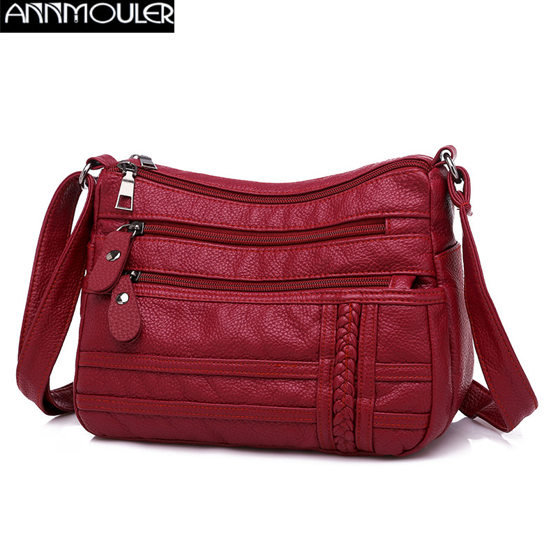 Annmouler Fashion Women Bag Pu Soft Leather Shoulder Bag Multi-Layer Crossbody Bag Quality Small Bag Brand Red Handbag Purses