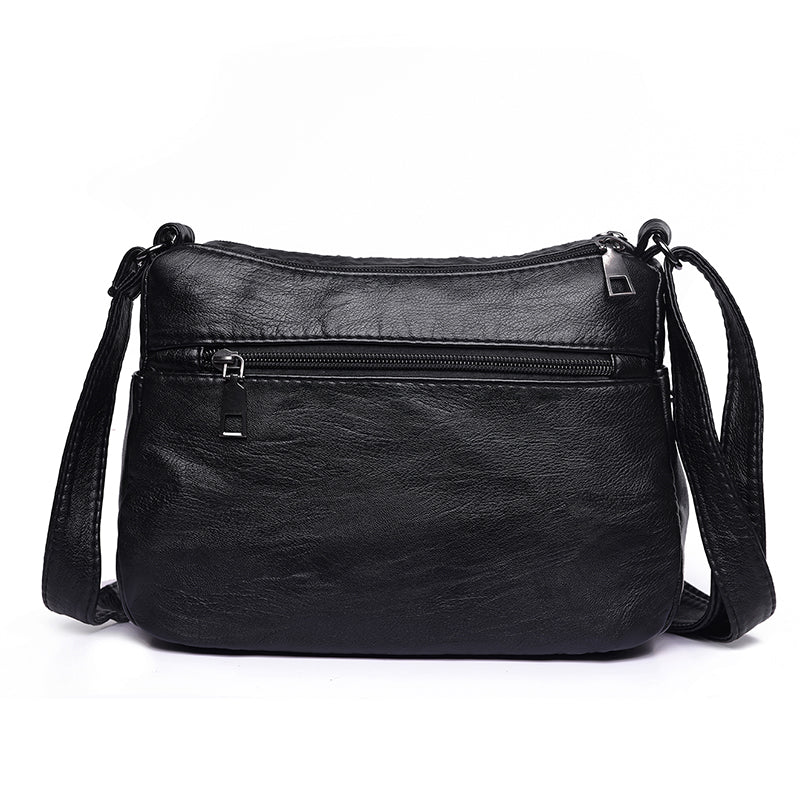 Annmouler Fashion Women Crossbody Bag Black Soft Washed Leather Shoulder Bag Patchwork Messenger Bag Small Flap Bag For Girls