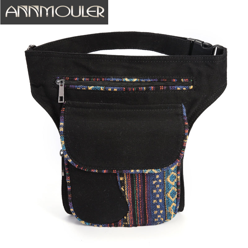 Annmouler Waist Bag For Women Bohemian Style Fanny Pack Ladies Hip Bag Patchwork Phone Pockets Bag Large Capacity Leg Bag Purse