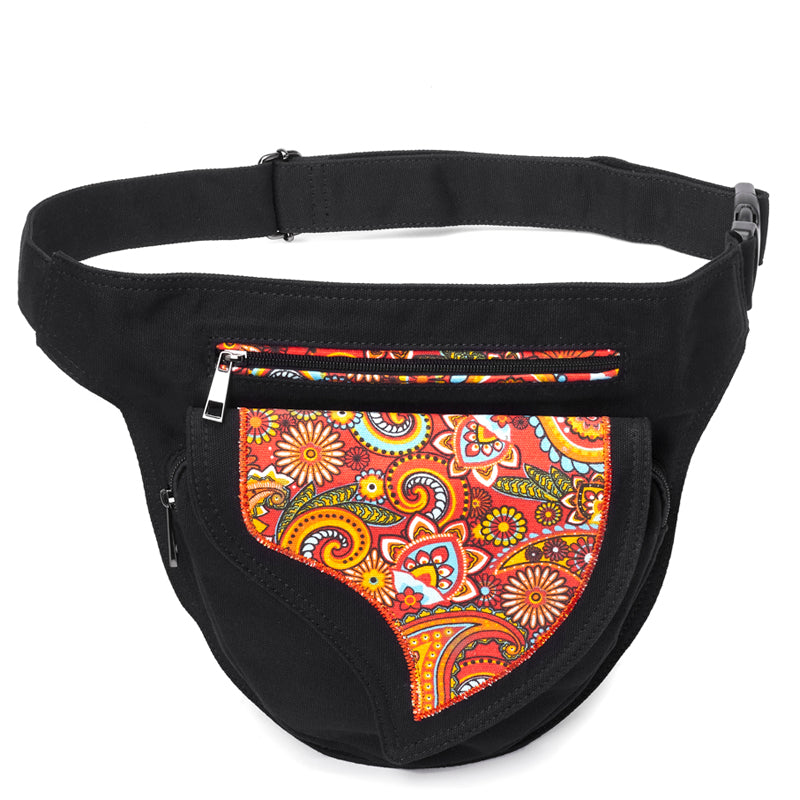 Annmouler Waist Bag For Women Canvas Fabric Fanny Pack Flower Patchwork Belt Bag Adjustable Phone Pouch Bag Large Hip Bum Bags