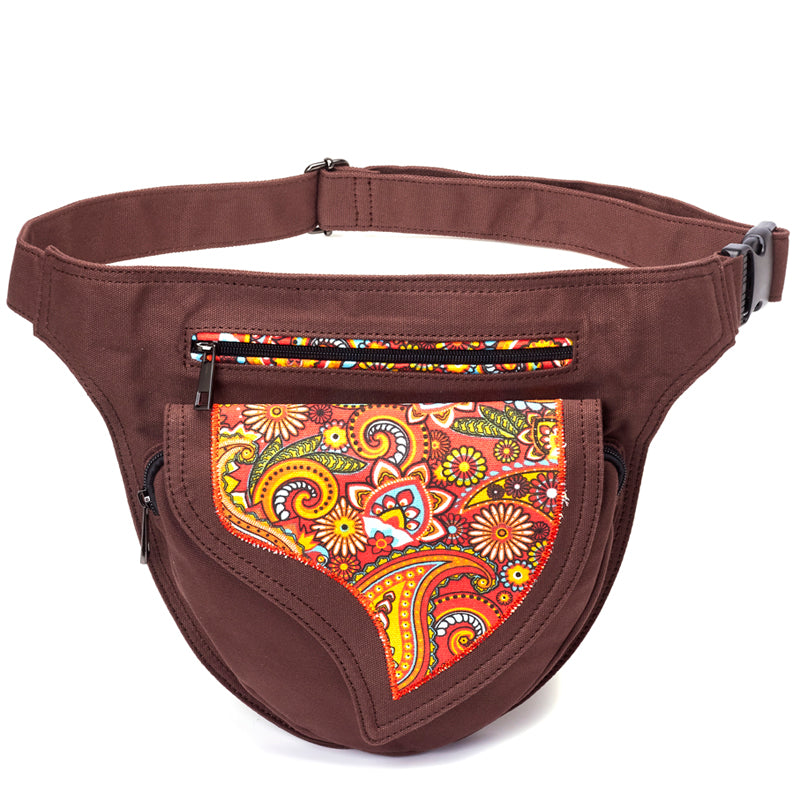 Annmouler Waist Bag For Women Canvas Fabric Fanny Pack Flower Patchwork Belt Bag Adjustable Phone Pouch Bag Large Hip Bum Bags