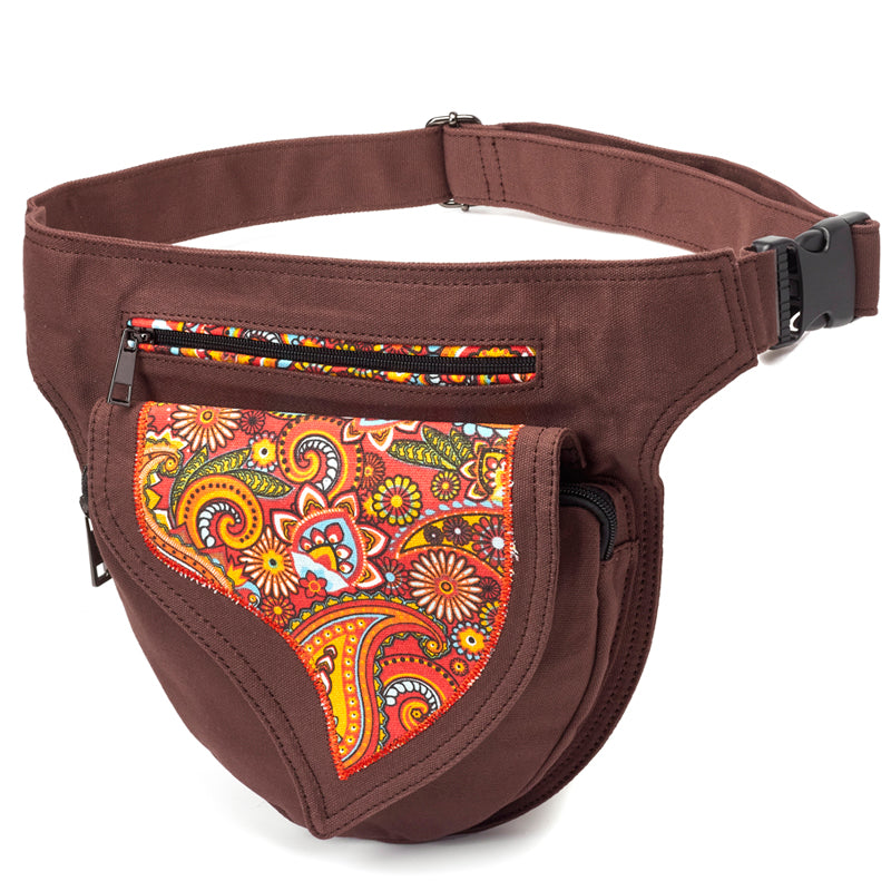 Annmouler Waist Bag For Women Canvas Fabric Fanny Pack Flower Patchwork Belt Bag Adjustable Phone Pouch Bag Large Hip Bum Bags