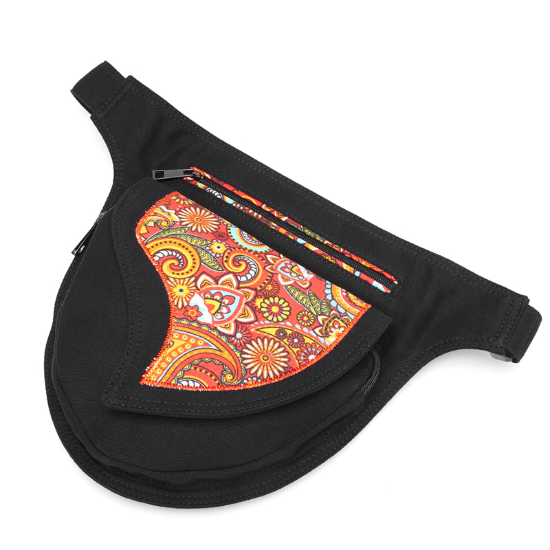 Annmouler Waist Bag For Women Canvas Fabric Fanny Pack Flower Patchwork Belt Bag Adjustable Phone Pouch Bag Large Hip Bum Bags