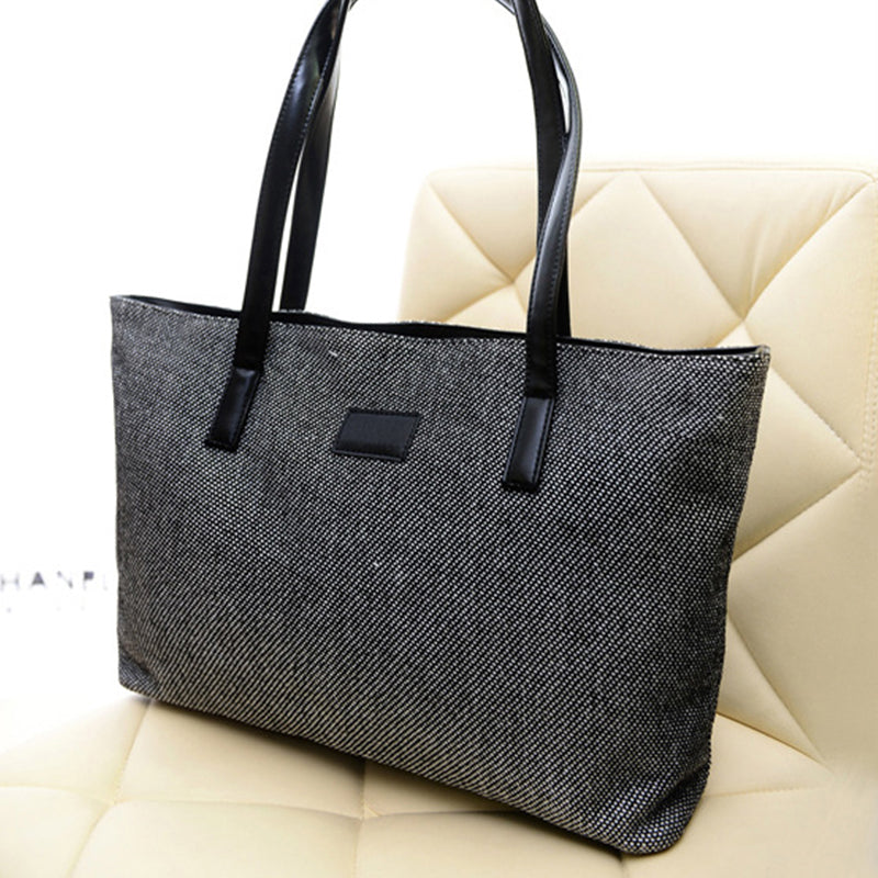 Aosbos New Vintage Women Cotton Linen Handbags Solid Zipper Shoulder Bags Large Capacity Casual Black Handbag For Ladies Girls