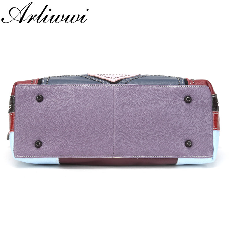 Arliwwi Genuine First Layer Of Cowhide Shoulder Bags Women Luxury New Rivet Real Leather Messenger Handbags For Female Gm02