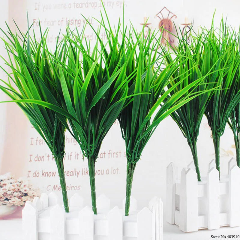 Artificial Plants Green Grass Plastic Plant Artificial Grass Desktop Decor Grass For Garden Outdoor Decoration Fake Plants