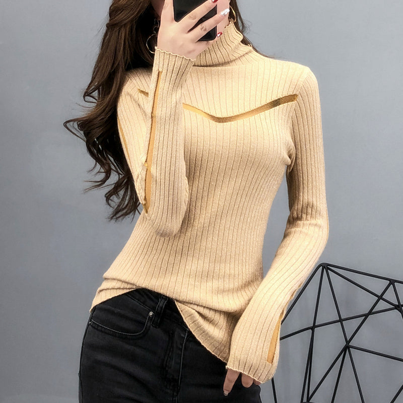 Autumn Winter Sweater Women European Clothes Sexy Shiny Patchwork Transparent Mesh Pullover Ropa Mujer Tops 2021 New M07710