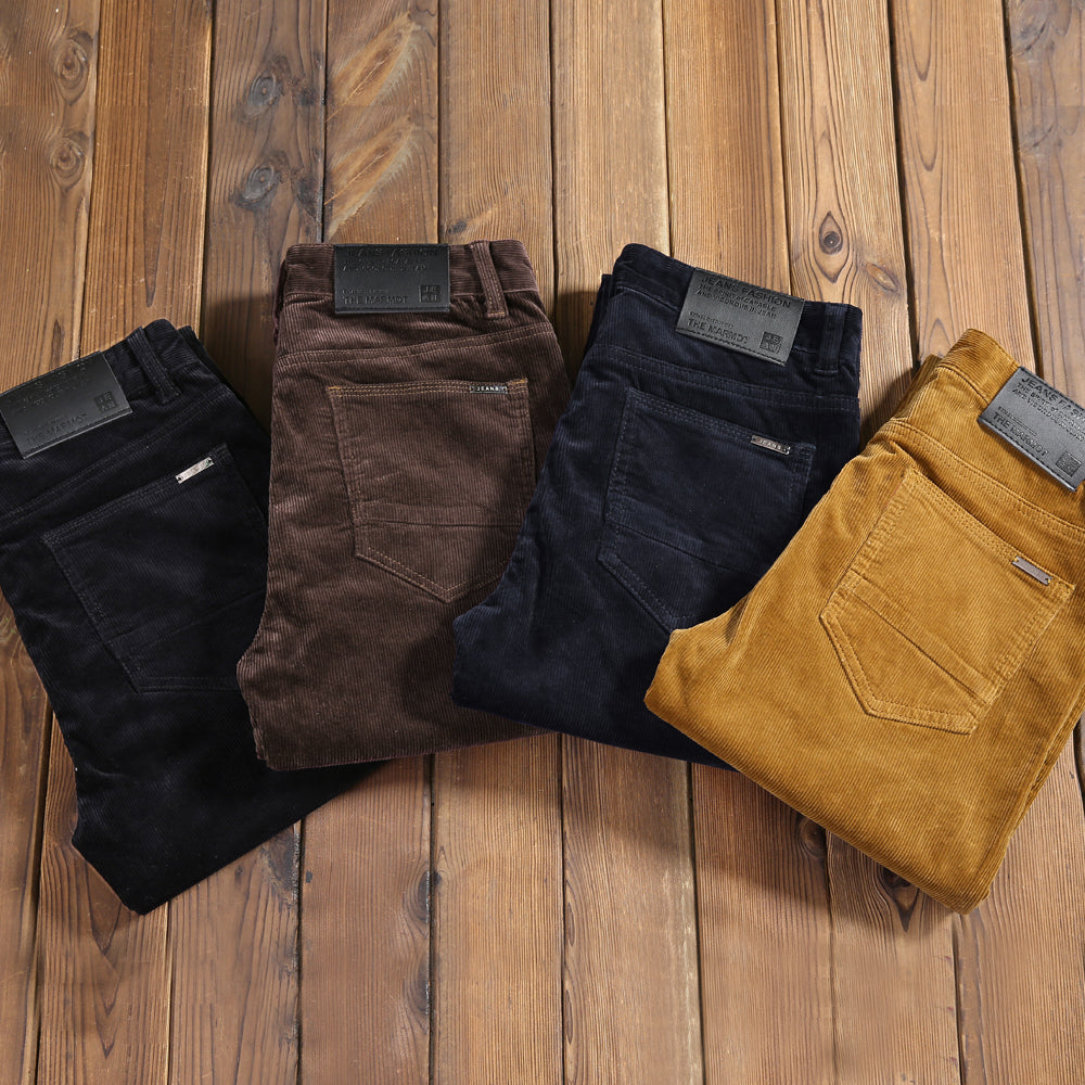 Autumn And Winter Men'S Corduroy Casual Pants Business Fashion Elastic Regular Fit Stretch Trousers Male Black Khaki Coffee Navy