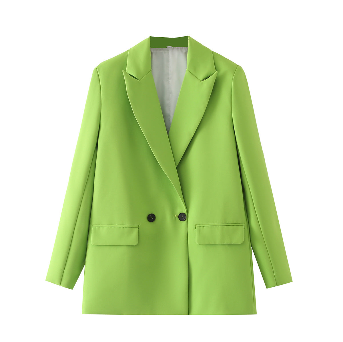 Autumn And Spring Women'S Blazer Jacket Casual Solid Color Double-Breasted Pocket Decorative Coat
