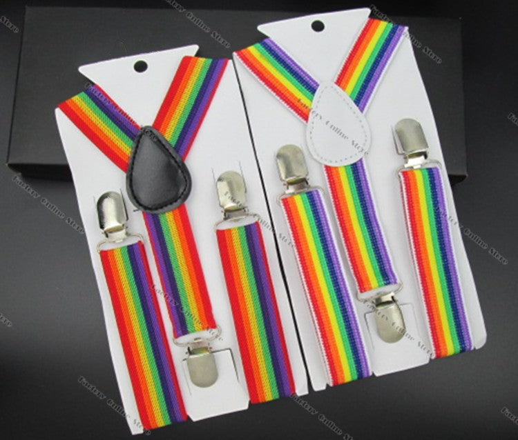 Bd011--Fashion Baby Braces Rainbow Stripe Suspenders 2.5*65Cm 3 Clips-On Children Apparel Accessories