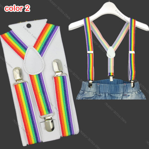 Bd011--Fashion Baby Braces Rainbow Stripe Suspenders 2.5*65Cm 3 Clips-On Children Apparel Accessories