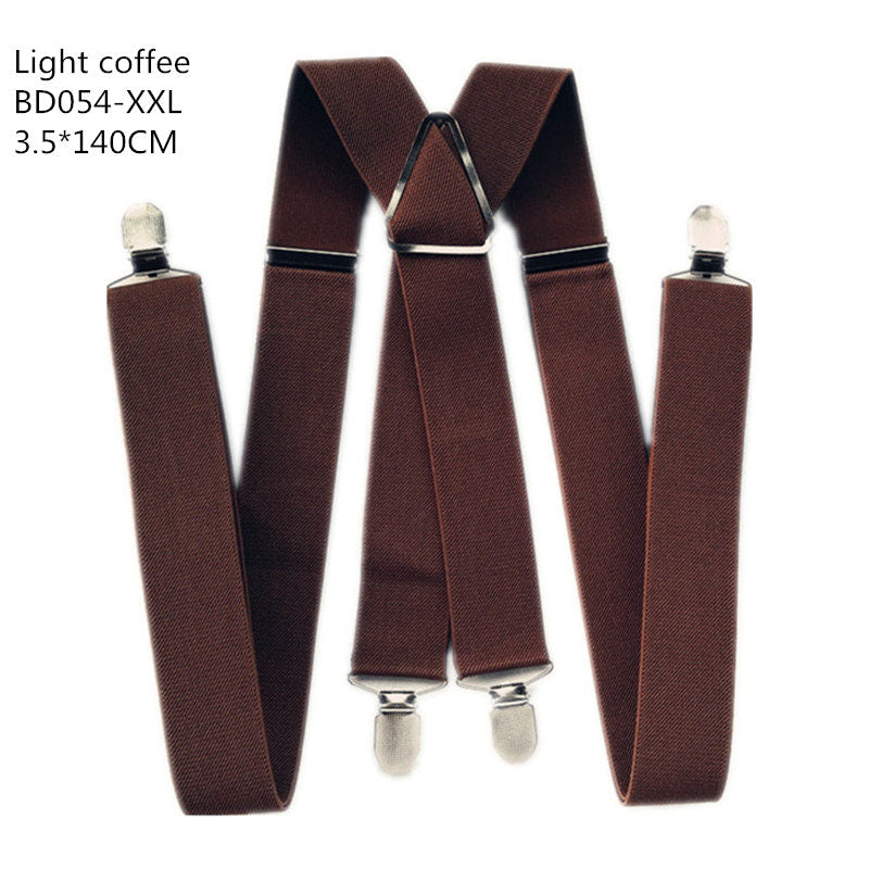 Bd054-4 Clips Man Suspenders 47 55 Inch Adjustable Elastic Strap Coffee Brown Color X Back Pants Braces Suspender Women
