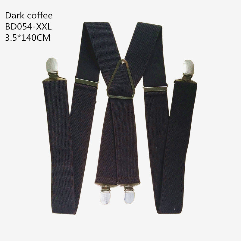 Bd054-4 Clips Man Suspenders 47 55 Inch Adjustable Elastic Strap Coffee Brown Color X Back Pants Braces Suspender Women