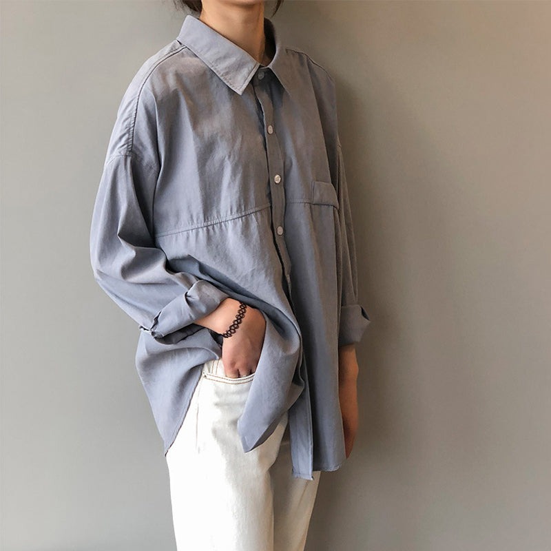 Bgteever Minimalist Loose White Shirts For Women Turn-Down Collar Solid Female Shirts Tops 2020 Spring Summer Blouses