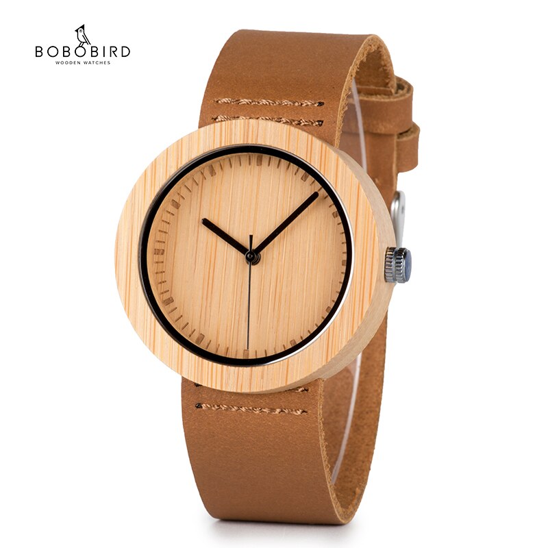 Bobo Bird Women'S Bamboo Watches Leather Strap Female Wristwatch Female Clock Ladies Quartz-Watch For Women As Gifts Items