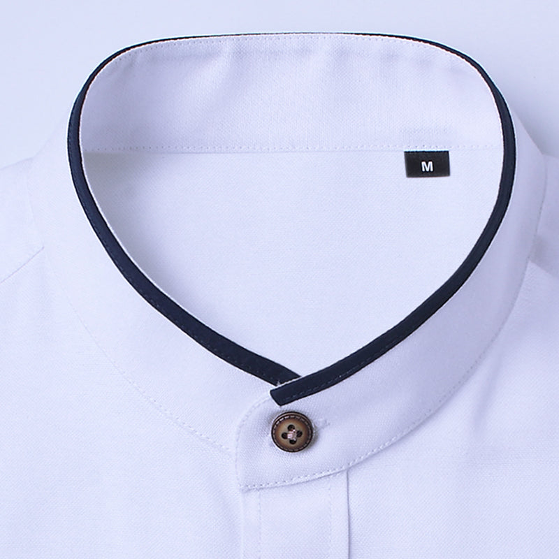 Browon Brand New Fashion Summer White Shirt Men Short Sleeve Shirt Slim Fit Stand Collar Solid Color Button Shirt For Man