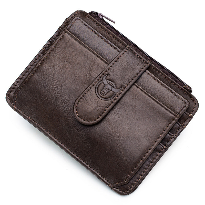 Bullcaptain Genuine Leather Rfid Blocking Zipper Card Holder Credit Cart Wallet Mini Slim Wallet Card & Id Holders Man Business