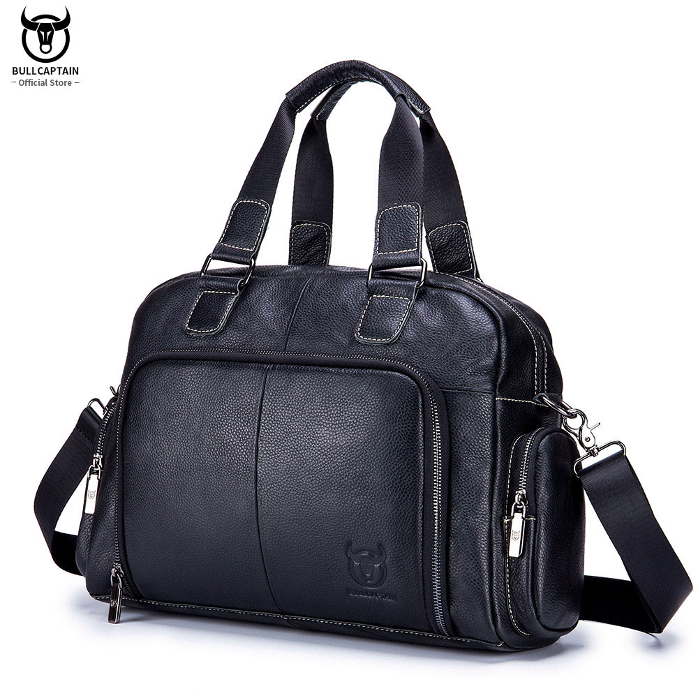 Bullcaptain Men'S Leather Briefcase Can Be Used For 14-Inch Laptop Business Shoulder Messenger Handbag Leisure Travel Bags
