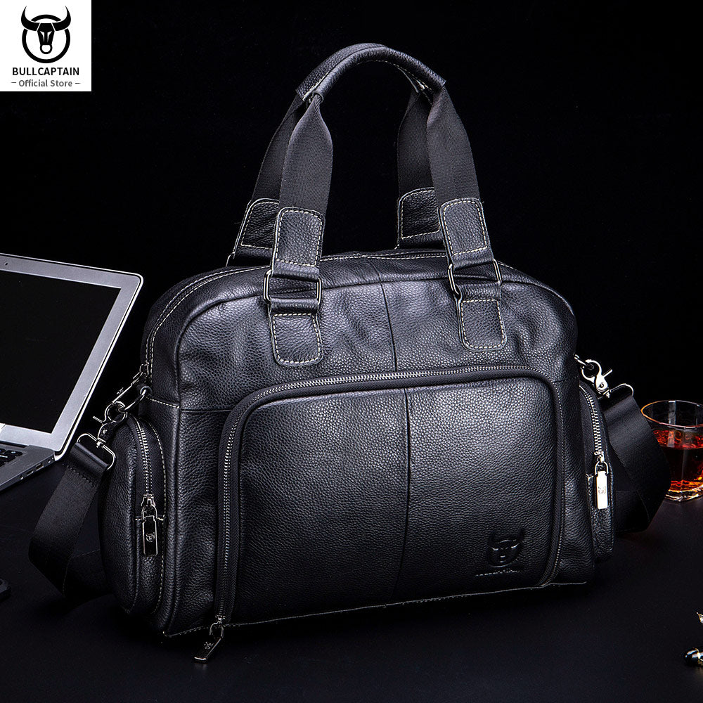 Bullcaptain Men'S Leather Briefcase Can Be Used For 14-Inch Laptop Business Shoulder Messenger Handbag Leisure Travel Bags