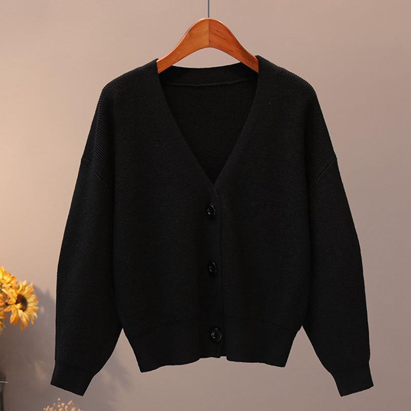 Bygouby Solid Knit Cardigans Sweater Women V Neck Loose Pull Sweater With Pocket Autumn Winter Thicken Open Cardigan Jacket Coat