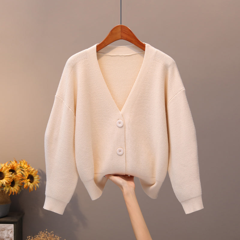 Bygouby Solid Knit Cardigans Sweater Women V Neck Loose Pull Sweater With Pocket Autumn Winter Thicken Open Cardigan Jacket Coat