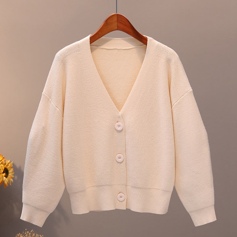 Bygouby Solid Knit Cardigans Sweater Women V Neck Loose Pull Sweater With Pocket Autumn Winter Thicken Open Cardigan Jacket Coat