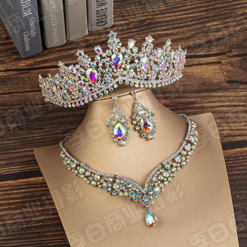 Baroque Crystal Water Drop Bridal Jewelry Sets Rhinestone Tiaras Crown Necklace Earrings For Bride Wedding Dubai Jewelry Set