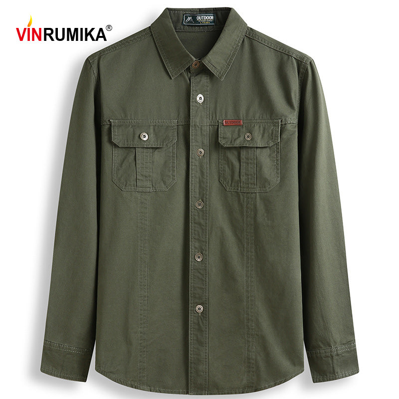 Big Size M-6Xl Europe Military Style Men'S Casual Brand 100% Cotton Khaki Shirts Spring Autumn Man Army Green Long Sleeve Shirt