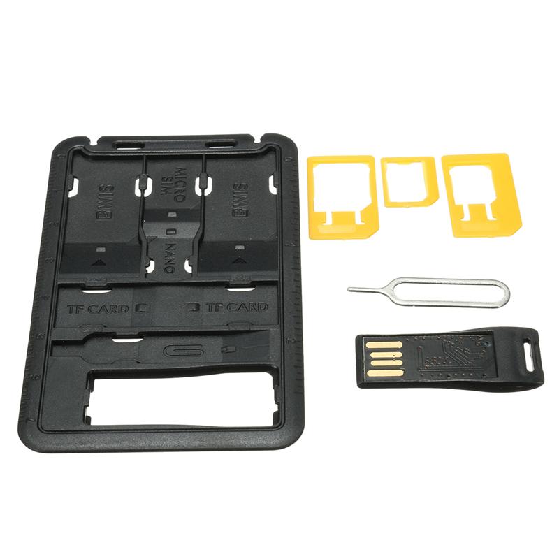 Black 5 In 1 Universal Mini Sim Card Adapter Storage Case Kits For Nano Micro Sim Card Memory Card Holder Reader Case Cover Conn