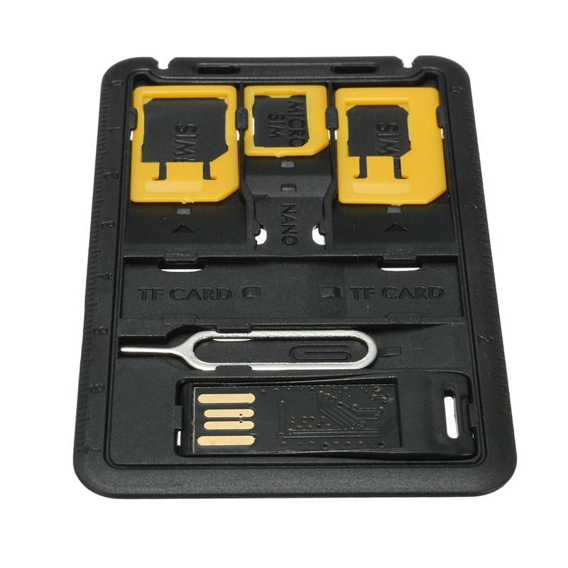 Black 5 In 1 Universal Mini Sim Card Adapter Storage Case Kits For Nano Micro Sim Card Memory Card Holder Reader Case Cover Conn
