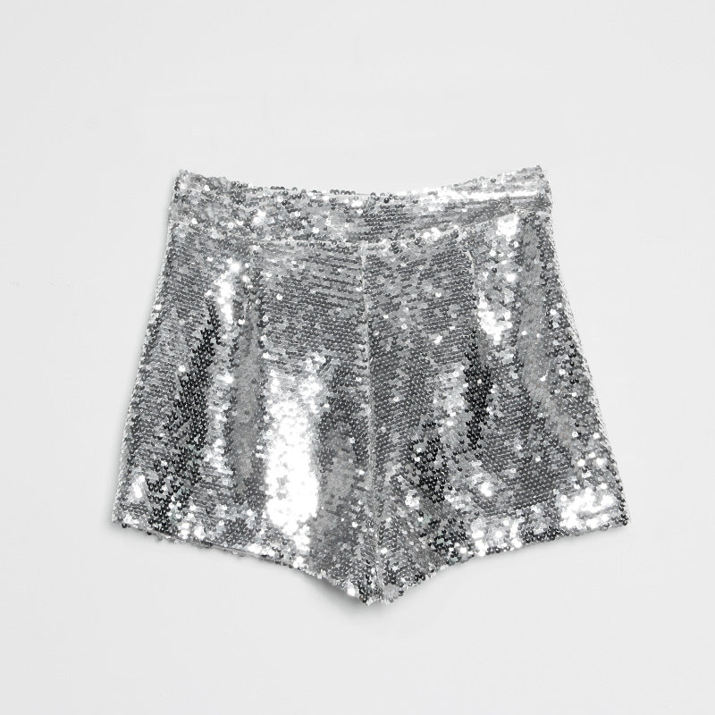 Bling Sexy Women Sequin Shorts High Waist O-Ring Zip Bodycon Shorts Feminino Skinny Party Club Festival Raves Pole Dance Shorts