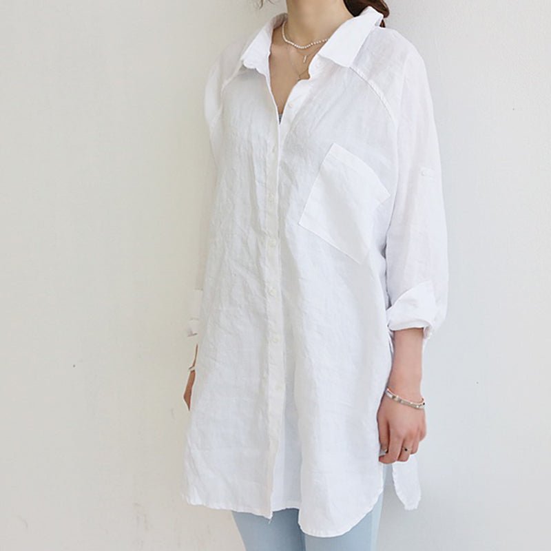 Blouse Womens White Blouses Shirt Spring Summer Blusas Office Lady Elegant Loose Tops And Blouses Casual Linen Women