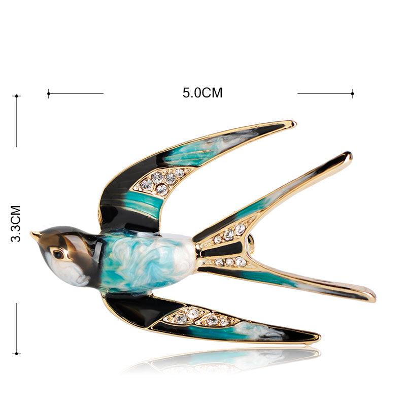 Blucome Vivid Swallow Shape Brooch Pin Black Blue Enamel Gold Color Metal Scarf Pins Women Kids Suit Clothes Accessories Jewelry