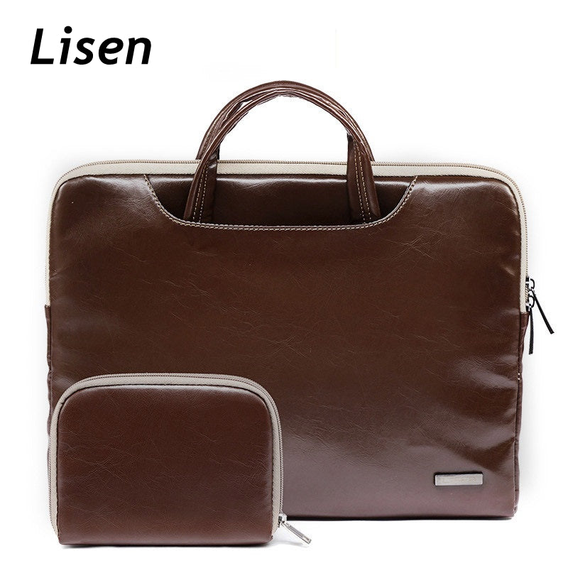 Brand Lisen Pu Leather Handbag Laptop Bag 11,13,15.6 Inch,Briefcase Portable Kumon Case For Macbook Air,Pro Notebook Pc Dropship