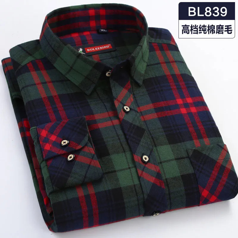 Brand Men Plaid Flannel Shirt 100% Cotton Spring Autumn Casual Long Sleeve Shirt Soft Comfortable Regular Fit Styles Clothes
