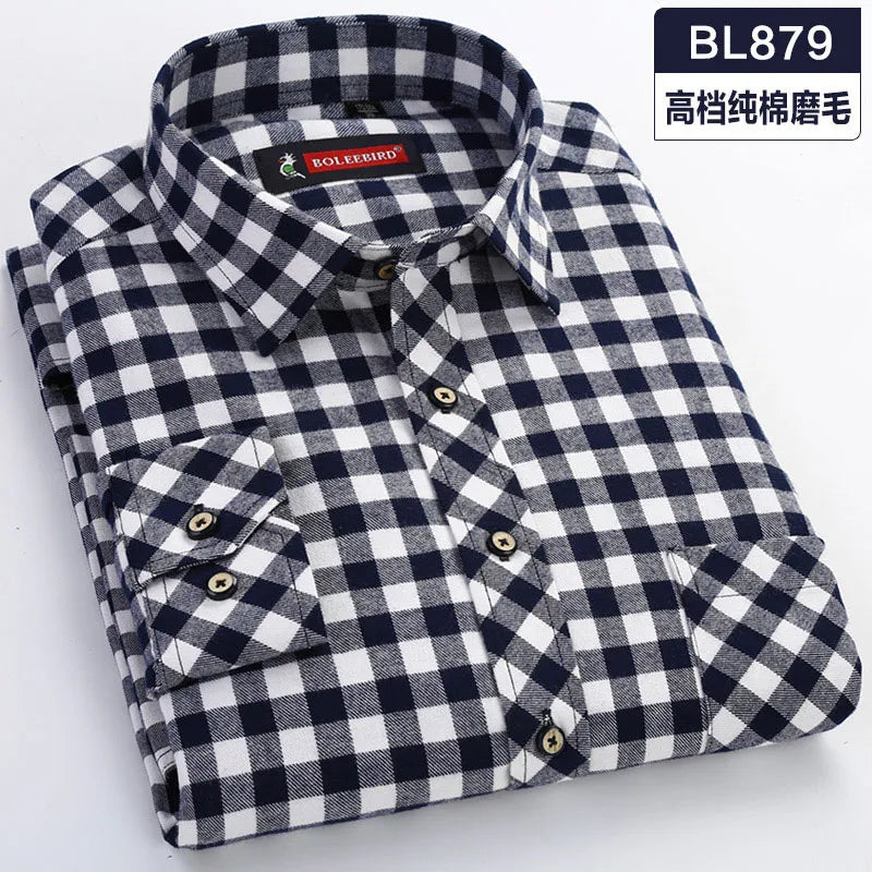 Brand Men Plaid Flannel Shirt 100% Cotton Spring Autumn Casual Long Sleeve Shirt Soft Comfortable Regular Fit Styles Clothes