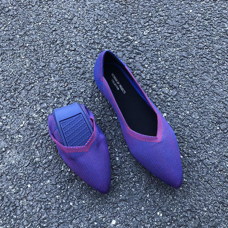 Brand Women'S Flat Shoes Ladies Knit Pointed Shoes Casual Ballet Shoes Soft Pregnant Shoes Shallow Loafers Femme Ballerine 35-40