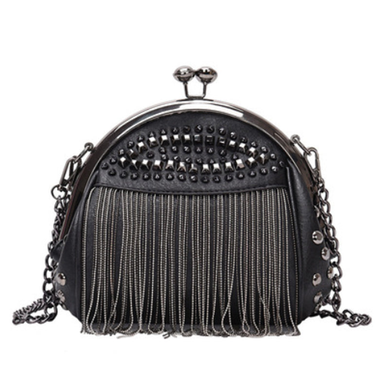 Buylor Black Chains Shoulder Bags For Women New Fashion 2021 Luxury Designer Small Rivet Tassel Cross Body Bag